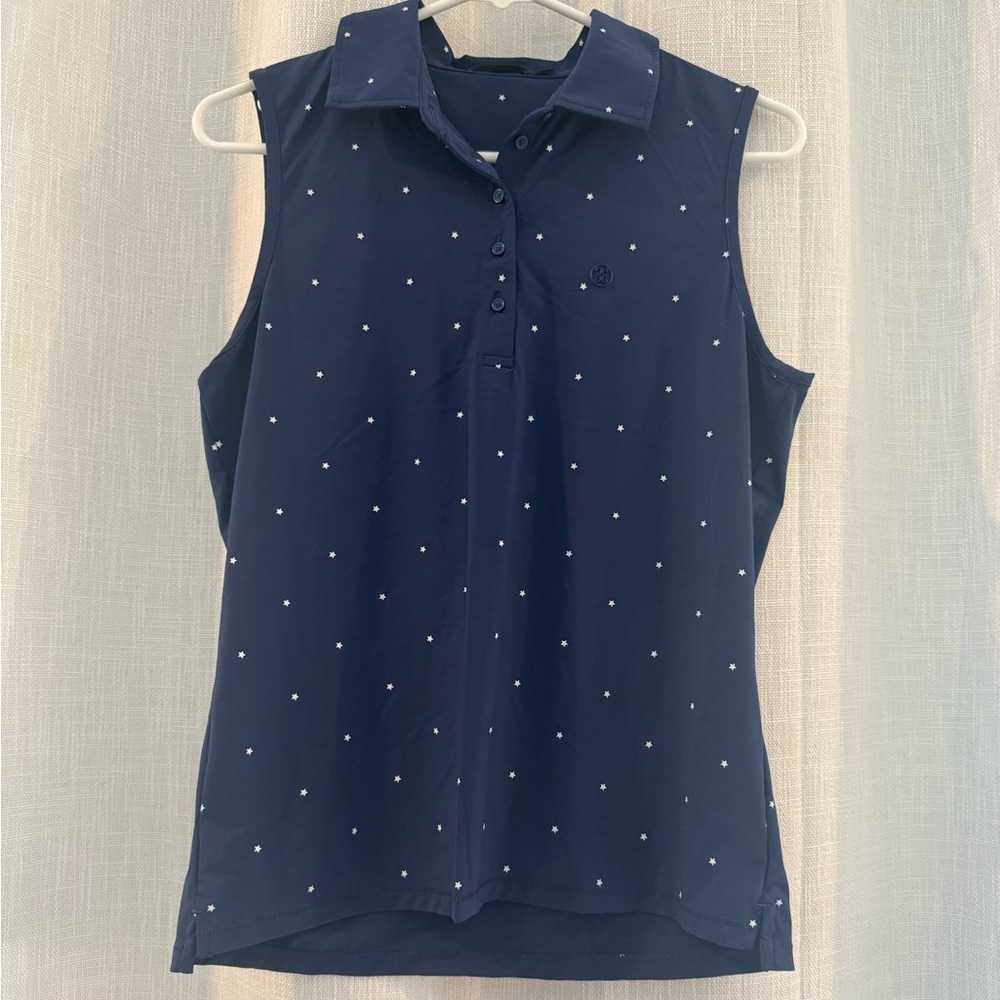 G/FORE Dark Blue Sleeveless golf polo with star print